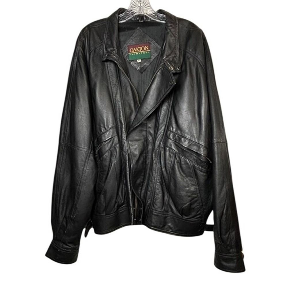 Vintage Oakton Limited Men's Black Leather Bomber Jacket XL Tall